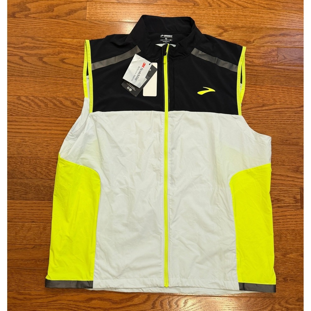 New Brooks Carbonite Vest Mens XL Neon Reflective Running High Vis Zip Pockets